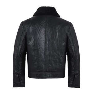 Chaqueta de Cuero Negra para Hombre con Capucha de Piel, Chaqueta de Motero con Forro Polar Cálido para Invierno, Abrigo con Capucha de Piel de Oveja Genuina Resistente - Product Image 4