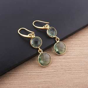 Boucles d'oreilles pendantes en argent sterling 925 plaqué or 14 carats avec améthyste verte, bijoux pour femmes - Product Image 2