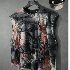 Camiseta sin mangas para hombre personalizada, estilo vintage desgastado, rasgada, streetwear, gótica, punk, OEM ODM - Product Image 1