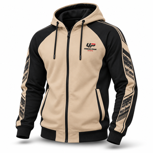 Sudadera con capucha profesional para hombre con cremallera, logotipos personalizados en el pecho, etiquetas personalizadas y construcción de ropa duradera de alta calidad. - Product Image 3