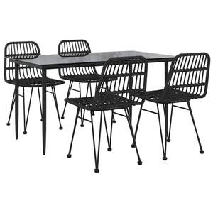 Ensemble de salle à manger de jardin en rotin synthétique noir et acier avec mobilier de patio en verre trempé - Product Image 3