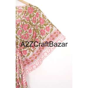 Robe kaftan d'été pour femme, en coton naturel respirant et écologique, imprimé bohème, longueur genou, cadeau pour elle - Product Image 4