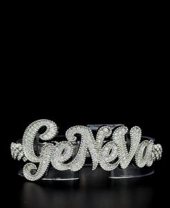 Custom "GENEVA" Iced Out Name Bracelet 925 Sterling Silver VVS Moissanite Diamond Hip Hop Cuban Bracelet for Men Women - Product Image 1