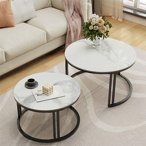Modern <b>Round</b> Nesting Console <b>Tables</b> Black Metal Frame <b>White</b> Top Accent Coffee <b>Table</b> Set for Living Room Cafe - Product Image 3