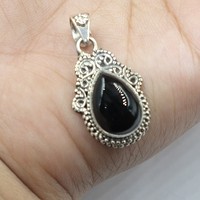 Pendentif en argent sterling 925 avec onyx noir taille poire, filigrane vintage orné, bijou en pierre précieuse en forme de goutte, or rose, artisanal pour femme
