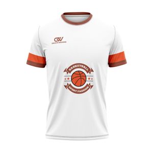 เสื้อบาสเก็ตบอลปักลายตามสั่ง แขนสั้น ผ้าโพลีเอสเตอร์ 100% แห้งเร็ว พิมพ์โลโก้ทีม เสื้อวอร์มอัพ ขายส่ง MOQ ต่ำ - Product Image 1