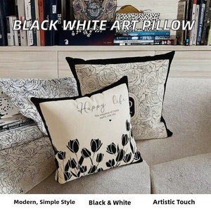 Coussin d'art abstrait 2025 moderne, simple, haut de gamme, personnalisable AY, noir et blanc, carré, léger, en polyester, pour canapé - Product Image 3