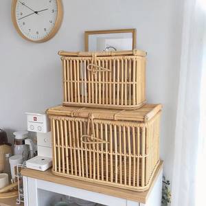 Conjunto pequeño de mimbre natural hecho a mano, caja de almacenamiento de maletero de madera con tapa para decoración del hogar - Product Image 6