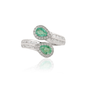 Bague de déclaration en or blanc massif 14 carats avec émeraude et diamant, idéale pour mariage et soirée, vente en gros à faible MOQ, meilleur prix, bijoux en vrac - Product Image 1