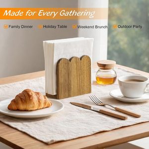 Support à serviettes festonné en bois d'acacia naturel, distributeur de serviettes en papier pour table, idéal pour la décoration de restaurants et cafés, vente en gros - Product Image 2