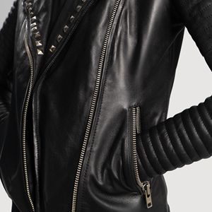 Direct Factory's Hot Sale Custom Women's XL Sheepskin Leather Biker Jacket <b>Studded</b> Aniline Finish High Quality Custom Logo - Product Image 5