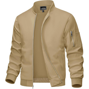 Blouson bomber vert olive pour homme, fermeture éclair, col montant, coupe décontractée, coupe-vent, vêtement d'extérieur pour l'automne, coupe régulière - Product Image 4