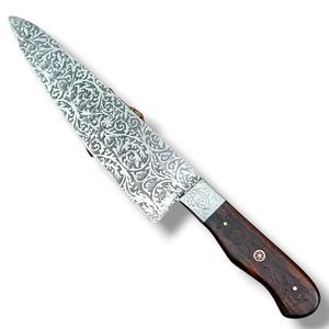 Couteaux de chef en acier inoxydable gravés à la main, manche en bois de rose, motif floral, ambidextres, pour cuisine et découpe, avec étui, direct usine - Product Image 2