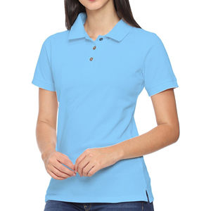 เสื้อโปโลผู้หญิงสีฟ้าอ่อน แขนสั้น ผ้าปิเก้คอตตอน สีพื้น สไตล์ลำลอง ระบายอากาศได้ดี ทรงปกติ ติดกระดุม - Product Image 5