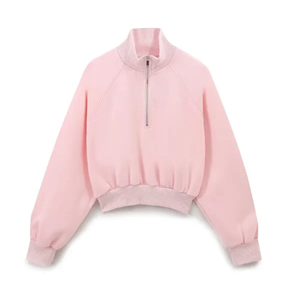 Patrón personalizado de las mujeres de gran tamaño pulóver sudadera bordado letra de impresión de peso pesado francés Terry algodón Sudadera con capucha cuello con cremallera - Product Image 1