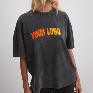 Nueva llegada: Camiseta de algodón 100% de 380 GSM con lavado ácido, corte holgado, manga corta, cuello redondo, estilo vintage para mujer. - Product Image 1