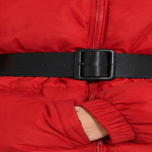Chaqueta acolchada roja con cinturón para mujer, abrigo cálido de invierno, cuello alto con cremallera, ropa exterior informal a la moda - Product Image 3