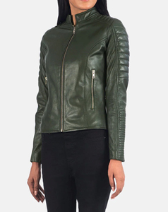 Genuine <b>Leather</b> Printed Vintage Women Motorcycle <b>Jacket</b> Full Sleeve Stand Collar Zipper Closure Autumn Wear Cheap Price Low MOQ - Product Image 5