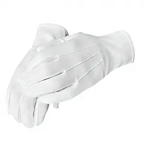 Gants en coton blanc de qualité supérieure, unisexes, à doigts entiers, pour uniforme formel, avec fermeture à bouton-pression réglable au poignet - Product Image 5
