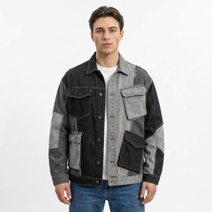 Chaquetas Vaqueras Modernas 3D con Solapas Asimétricas, Múltiples Bolsillos, Color Gris Lavado, Algodón de Alta Calidad, Estilo Urbano, Cómodas - Product Image 1