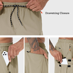 Shorts cargo kaki pour homme, séchage rapide, longueur genou, taille élastique avec cordon de serrage, pantalon décontracté d'été - Product Image 5