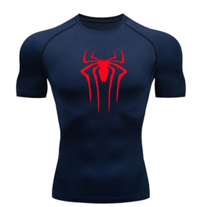 Camiseta Deportiva de Manga Corta para Hombre, Color Azul Marino, con Logotipo de Araña, de Secado Rápido, Corte Ajustado, Cuello Redondo, Tejido de Poliéster - Product Image 4
