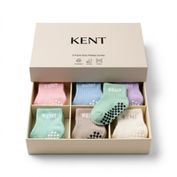Lot de 6 paires de chaussettes de Pilates pour jeunes à marque privée, 100 % coton respirant, avec grip en silicone antidérapant, idéales pour l'entraînement, qualité supérieure