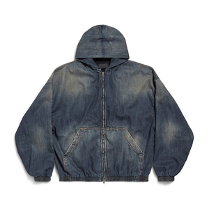 Sweat à capuche en denim de qualité supérieure pour homme, manches longues, fermeture éclair, style streetwear, sweat à capuche en jean pour homme adulte avec design personnalisé - Product Image 1