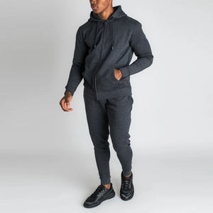 Survêtement à capuche gris foncé pour homme, manches longues, couleur unie, décontracté, respirant, en coton - Product Image 1