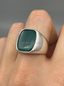 Anillo de Plata de Ley 925 de ágata verde elegante estilo liso para hombre, anillo de ágata verde para hombre, regalo para él, anillo de aniversario - Product Image 3