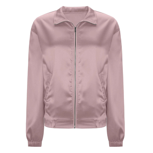 Chaqueta bomber acolchada de satén transpirable y ecológica para mujer, color rosa claro, manga larga, con cremallera, a prueba de viento. - Product Image 1