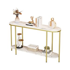 Consolle a 2 livelli per ingressi stretti con ripiani portaoggetti, finitura effetto marmo, per soggiorno - Product Image 5