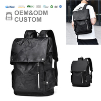 Sac à dos pour ordinateur portable en tissu Oxford noir minimaliste, robuste, imperméable, écologique, respirant, multi-poches, pour le bureau et l'extérieur