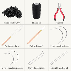 Kit d'outils pour extensions de cheveux à coudre avec 200 perles en silicone, 4 types d'aiguilles à crochet et boucle de tirage - Product Image 3