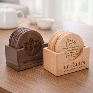 Ensemble de sous-verres en bois de noyer noir de luxe avec support, sous-verres ronds en bois pour table basse, bar, décoration de la maison et de la cuisine - Product Image 3