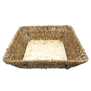 Bandeja de incrustaciones de Capiz cuadrada hecha a mano de MDF con elegante patrón de estrella geométrica, cesta tejida decorativa para servir y almacenar para el hogar - Product Image 2
