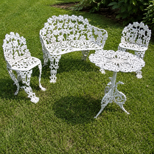 White Cast Iron <b>Garden</b> Furniture Set Outdoor Patio <b>Bench</b> Chairs <b>Table</b> Floral Metal Seating for Lawn Balcony Terrace Patio - Product Image 4