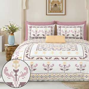 Parure de draps et taies d'oreiller 3 pièces personnalisable en coton 100% imprimé à la main motif floral Mario, élégante, toutes saisons, 300 fils/cm² - Product Image 3