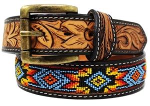 Ceintures en cuir de vachette véritable de longueur personnalisée en gros usinées à la main sangles de perles de style occidental dans un style vintage multicolore - Product Image 2