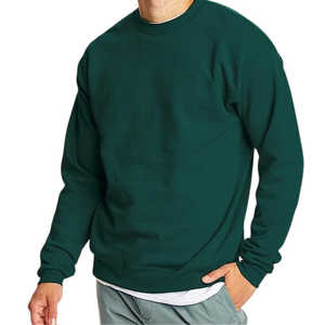 เสื้อสเวตเชิ้ตคอกลมสีเขียวเข้มสำหรับผู้ชาย ทรงปกติ แขนยาว สวมใส่สบายๆ สำหรับฤดูใบไม้ร่วง ผลิตจากผ้าฝ้ายถัก 100% สีพื้น - Product Image 1