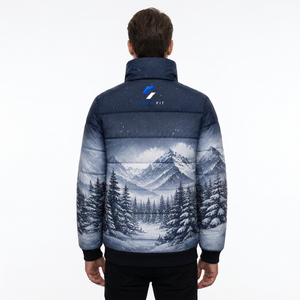 Chaqueta de Invierno para Hombre, Estampado de Montaña Nevada, Cuello Alto, Cierre de Cremallera, Resistente al Viento, Informal, Material Grueso de Poliéster - Product Image 4
