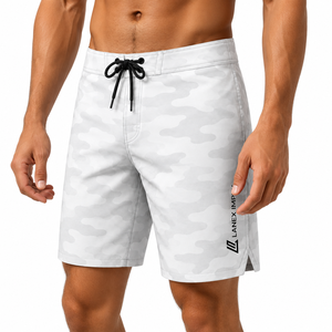 Men's White Camo <b>Board</b> Shorts Quick Dry Stretch Surf Swim Trunks Custom Logo Beach Shorts Lightweight Water Sports Swimwear - Product Image 3