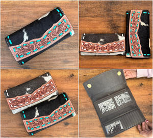 Portefeuille à trois volets en cuir usiné à la main de conception de luxe personnalisée pour les femmes porte-cartes en cuir véritable bloquant la RFID longs portefeuilles - Product Image 3