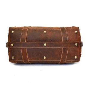 Leather Duffel Bag with <b>Adjustable</b> <b>Strap</b> Zipper Closure 36-55L Capacity Unisex Vintage Water-Proof Customizable Travel Luggage - Product Image 3