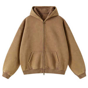 Sudadera con capucha y cremallera para hombre, color marrón, informal, de forro polar, para invierno, estilo urbano. - Product Image 1