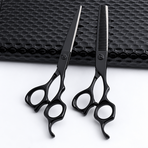Ensemble professionnel de ciseaux de coiffure en acier inoxydable 4 pièces rose et noir avec étui de rangement pour barbier et coiffeur - Product Image 1