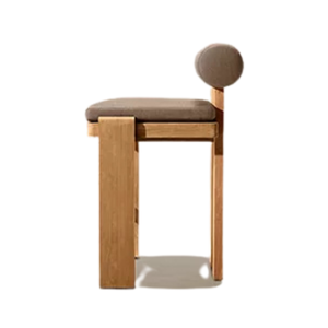 Modern Minimalist Solid Teak Wood <b>Bar</b> Chair with Upholstered Seat and Cylindrical Backrest <b>Comfortable</b> Luxury Design - Product Image 3