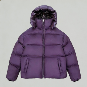 Veste bomber matelassée brillante de haute qualité pour l'hiver, coupe courte, à capuche, zippée, imperméable, pour fabricants en gros - Product Image 6