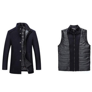 Manteau pour homme en mélange de laine, col montant, simple boutonnage, épais, coupe ajustée, longueur standard, fermeture boutonnée - Product Image 2