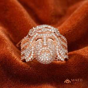 Rose Gold <b>Men's</b> Jesus Face Moissanite <b>Ring</b> Iced Out Hip Hop Statement Band Luxury Jewelry Gift for <b>Men</b> - Product Image 5